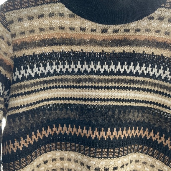 Skovhuus Women’s Brown Sweater Fair Isle Striped Mock Neck Long Sleeves Size XL - Picture 11 of 12